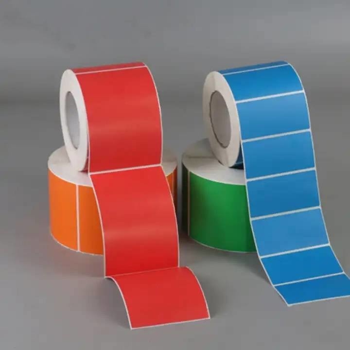 Autocollant thermique adhésif préimprimé en papier thermique de couleur Autocollant rouge bleu